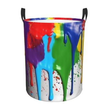 Imagem de Cesta de roupa de fundo com respingos de tinta, dobrável, impermeável, cesto de armazenamento de roupas com alças, pano Oxford, organizador de brinquedos, cesta para banheiro, lavanderia, quarto