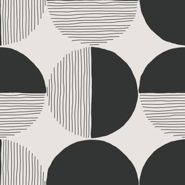 Imagem de VEELIKE Papel de parede Boho Meados do Século Preto Geométrico Descasque e Cole Papel de Parede para Quarto Destaque de Parede Corredor 48 cm x 890 cm Papel de Parede Art Deco Moderno Papel de Parede