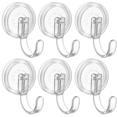 Imagem de JUUBAOOPN Ganchos de guirlanda transparentes para porta da frente, ganchos grandes com ventosa para decorações de Natal de Halloween, suporte removível e reutilizável para vidro, pacote com 6