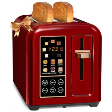 Imagem de Torradeira Elétrica 2 Fatias com Tela LCD Digital e 4 Funções, 110V 1350W, SEEDEEM, Vermelha