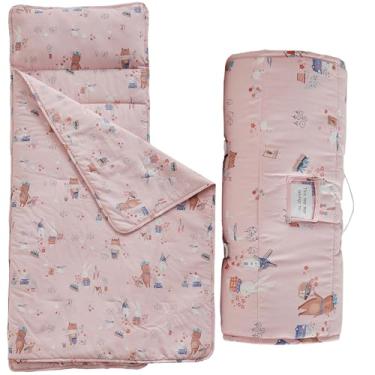 Imagem de Tapete de cochilo infantil de algodão, sacos de dormir de enrolar para meninas, tapete de cochilo infantil com travesseiro removível, tapete de dormir infantil para creche e jardim de infância