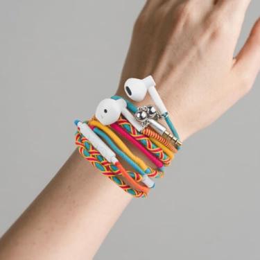 Imagem de URIZONS Fones de ouvido trançados coloridos - Fones de ouvido com fio de 3,5 mm com microfone, controle remoto, intra-auriculares esportivos para iPhone e Android, feitos à mão em tecido trançado