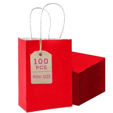 Imagem de Bakepacker 100 mini sacos de presente de papel vermelhos com alças 15,2 x 11,4 x 6,3 cm, vários usos (tamanho pequeno)