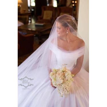 Imagem de Véu de Noiva Longo Mantilha 2 Camadas Liso V41 - Ateliê Passion Noivas