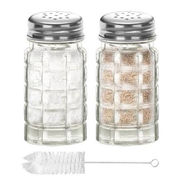 Imagem de Saleiro e pimenteiro retrô de vidro de 42,5 g, pequeno estilo retrô, conjunto de saleiro e pimenteiro de vidro transparente para cozinhas domésticas ou restaurantes, 45 ml (2)