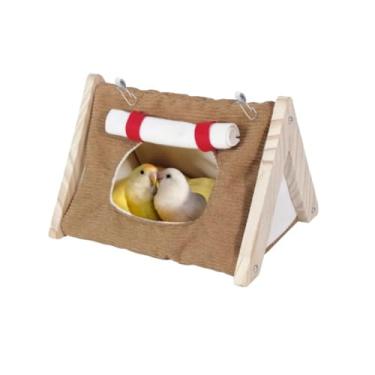 Imagem de CXYYXF Ninho de pássaro quente para gaiola, cama de papagaio, rede de madeira para pássaros com calopsita acolchoada removível, cabana de dormir para papagaio, periquito, calopsitas periquitos