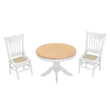 Imagem de SPYMINNPOO 1:12 Mesa de Jantar Em Escala de Boneca e Cadeiras, 3 PCs Móveis Em Miniatura de Madeira Maciça Com Design Detalhado