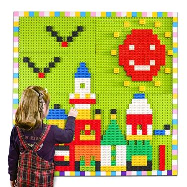 Imagem de Parede ou mesa embutida – parede de bloco de construção personalizada, pacote com 8 (25,4 cm x 50,8 cm), placa de base autoadesiva para construção, 440 peças, compatível com todos os tijolos de marcas