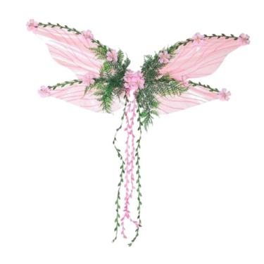 Imagem de MotiveTech Fantasia de princesa com asas de fada, acessório com flores, folhas e trepadeiras para lembrancinha de festa, Rosa