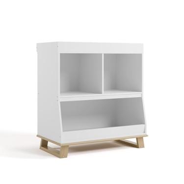 Imagem de Storkcraft Cômoda moderna para trocador de fraldas (branca com madeira flutuante) – Certificação GREENGUARD Gold, cômoda de bebê com trocador