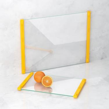 Imagem de Tábua de corte de vidro temperado para cozinha, 30,5 x 40,6 cm e 30,5 x 20,3 cm, 2 peças, resistente ao calor, com pés antiderrapantes, não tóxica, lavável na lava-louças (amarelo)