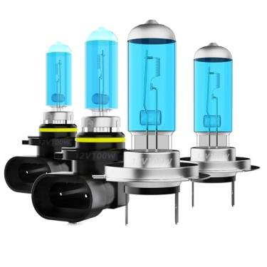 Imagem de DMEPUGI Lâmpadas de farol adequadas para Hyundai Ioniq 2017-2022,9005 H7 Combo de feixe alto e baixo, lâmpada branca super brilhante 5500K lâmpadas de halogêneo de alto desempenho, 4 peças