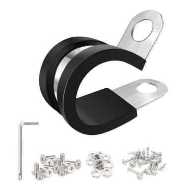 Imagem de 31 pacotes de braçadeiras gigantes de fio de 5 cm braçadeiras de tubo de aço inoxidável 304, grampos de cabo acolchoados de borracha para linhas industriais e conexões resistentes, braçadeira P de