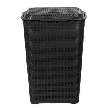 Imagem de Cesto Roupa Suja Retangular 72 Lts Rattan Com Tampa Preto - Aja