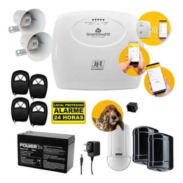 Imagem de Kit Alarme JFL SmartCloud 32 c/ Sensor Pet Immunity e Sensor de Barrei