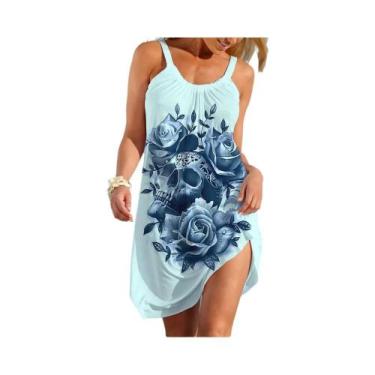 Imagem de Vestido Curto Feminino Estilo Punk Com Estampa De Caveira, Casual, Étn