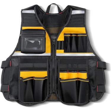 Imagem de Colete de ferramentas para carpinteiros - Colete leve para construção | Suporte de conforto Jacet cinto de ferramentas ajustável colete Wor com Pocet para construção