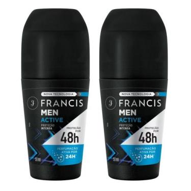 Imagem de Kit 2 Desodorante Francis Men Active Roll-On Antitranspirante 48h 50ml