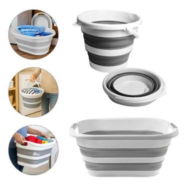 Imagem de Kit Balde Cesto Dobrável Retrátil Flexível Silicone 26l 10l Powermaid