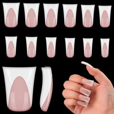 Imagem de outopen 120 pontas de unha de pato, pontas curtas de pato francês, rosa creme, cobertura total, pontas de pato para pressão ampla, pés de pato de cristal, pontas de unhas para extensão acrílica de