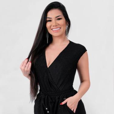 Imagem de Blusa Body Feminino Transpassada Brilho Moda Festa Balada - Catwalk, G