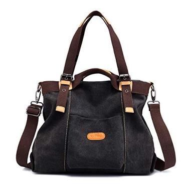 Imagem de Bolsa feminina Hobo de lona casual vintage bolsa de ombro bolsa bolsa de compras transversal bolsa de compras, Preto, F