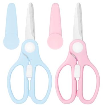 Imagem de Vutyvve Conjunto de tesouras infantis de aço inoxidável com estojo de armazenamento para viagem, ideal para cortar carne, macarrão, legumes, rosa/azul.