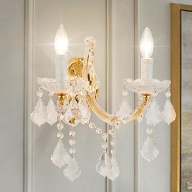 Imagem de SHAOCHIAO Luminária de parede de cristal, luminária de parede de cristal moderna de 2 luzes para banheiro Maria Theresa, luminária de parede para sala de estar, arandela, lâmpada de parede para