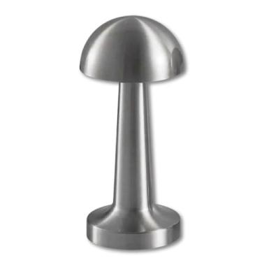 Imagem de Luminária de Mesa LED Sem Fio Recarregável com Dimmer Touch e Design Cogumelo, Luz Suave e Ajustável (Prateado)