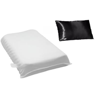 Imagem de Travesseiro Cervical, Conjunto de Travesseiros MagnéTicos para CorreçãO Cervical, Conjunto de 2 PeçAs, Inclui Espuma Infravermelha Macia, FunçãO Antirronco(2 cervical + 2 cetim preta)