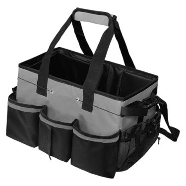 Imagem de Fenteer Bolsa de limpeza com alça removível, divisórias internas ajustáveis, confortável para empregada doméstica, com vários compartimentos, Cinza
