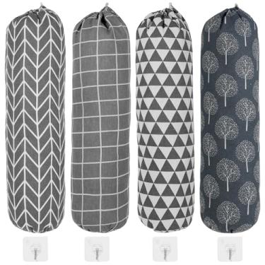 Imagem de blackonvlm Pacote com 4 unidades de suporte de saco plástico, dispensador de mercearia para parede, laço para pendurar, lavável, organizador de lixo com cordão para utensílios de cozinha