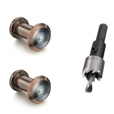 Imagem de TOGU 2 peças de furos de latão sólido de 220 graus para porta com broca de 16 mm, olho mágico de porta de 1,6 cm com privacidade, compatível com porta grossa de 3,5 cm a 6,5 cm, acabamento de cobre