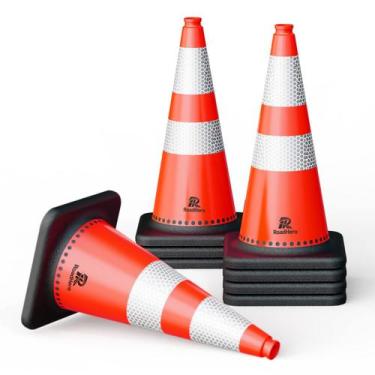 Imagem de Cones de segurança de trânsito RoadHero, pacote com 8, 70 cm com base 