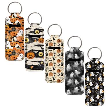 Imagem de gearider Porta-batom de Halloween, chaveiro fantasma, protetor labial de neoprene, portátil, capa protetora para mulheres, chaveiro de neoprene de abóbora, nunca perde protetor labial ou brilho, 5