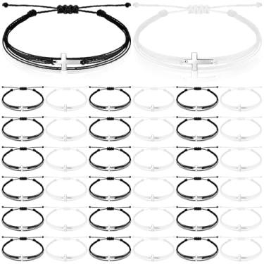 Imagem de Inbagi 30 pulseiras de cruz da amizade, pulseira de cruz cristã, feita à mão, ajustável, trançada, corda trançada, Jesus Cristão, pulseiras para presentes de batismo, as picture shown, Nylon, Sem