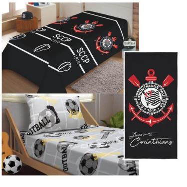 Imagem de Kit Quarto Corinthians Manta e Toalha com Jogo de Cama Futebol - Porta