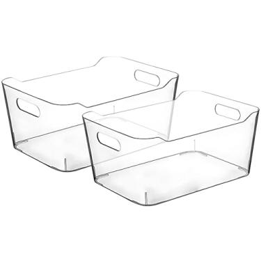 Imagem de Caixotes de armazenamento de plástico transparente para organização de cozinha ou organizadores de despensa, recipientes organizadores de geladeira para freezer para organizar organizadores de