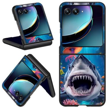 Imagem de Qindaiwen Capa para Motorola Razr 2025/2024, capa rígida fina de policarbonato para Moto Razr 60/50, capa traseira protetora ultrafina, compatível com MagSafe, Fierce Shark
