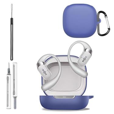 Imagem de Capa para SHOKZ OpenFit 2+, capa protetora de silicone para SHOKZ OpenFit 2+, capa à prova de choque de corpo inteiro com proteção contra arranhões, com chaveiro, cordão e kit de limpeza, azul