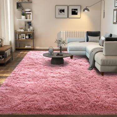Imagem de Tapetes grandes de 20 x 25 cm para sala de estar, tapete felpudo macio rosa camafeu para quarto, tapete antiderrapante ultra fofo, tapete de pelúcia moderno para quarto de meninas, meninos, crianças