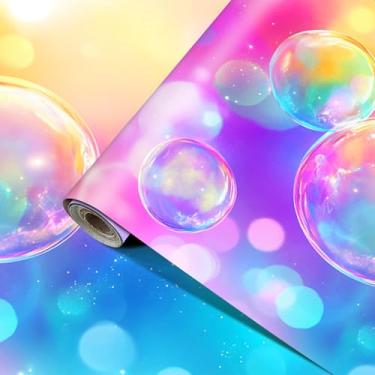 Imagem de HOMETITUTE Papel de parede Rainbow Bubble Peel and Stick 39.9 cm x 100.1 cm papel de contato de vinil removível autoadesivo para parede bancada, armários móveis, decoração de quarto de crianças