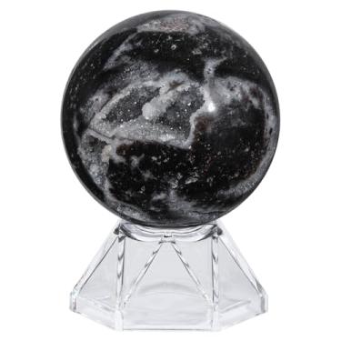 Imagem de Rockcloud Bola de cristal esfalerita natural com suporte de acrílico Escultura de Esfera Decorativa Polida para Adivinhação, 5 a 6 cm