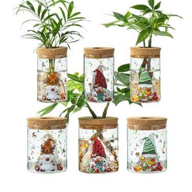 Imagem de wangsdjy Vaso de Natal, estações de propagação com tema natalino, vasos de propagação de vidro para plantas, estacas, vaso de mesa para decoração de casa e escritório, conjunto de 6 (3 grandes e 3