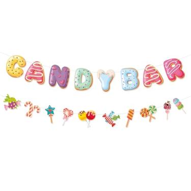 Imagem de Decorações de festa Candyland, 2 peças de faixa de barra de doces pré-amarrada, faixa de guirlanda de pirulito para festa temática de doces doces, decorações de aniversário, casamento, festa de Natal