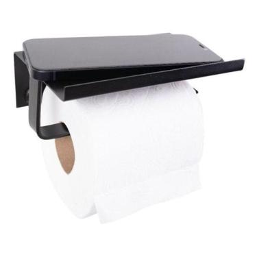 Imagem de Porta Papel Higiênico Parede Preto Fosco Dupla Fixação