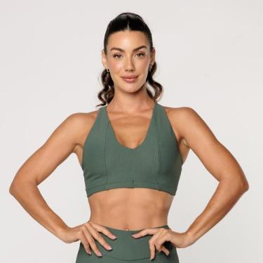 Imagem de Top Fitness Academia Feminino Decote V Texturizado - LOT FITNESS, Verd