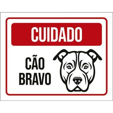 Imagem de Kit 3 Placas Sinalização - Cuidado Cão Bravo Preto Branco