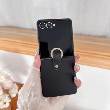 Imagem de Capa de celular com anel de diamante colorido e moderno para Samsung Galaxy Z Flip 6 5 4 3 com fivela de dedo e cor sólida (para Galaxy Z Flip6/preto)