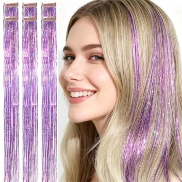 Imagem de CelineBella Extensões De Cabelo Com Prendedor Roxo, 80 Fios/Peças, Muito Fofas Para Crianças, Meninas, Cosplay, Festa Natal (Roxo Claro, Pacote 6 Peças, 61 Cm)